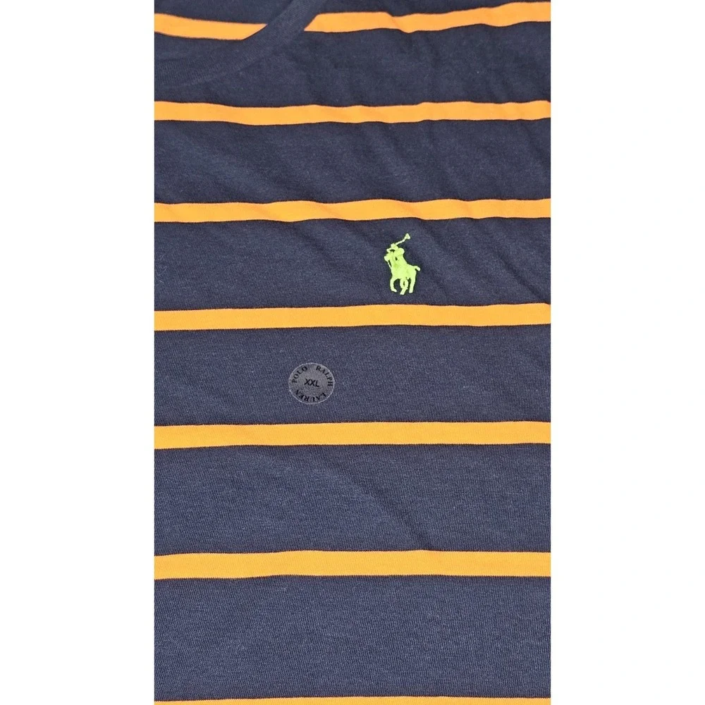 Polo Ralph Lauren T-Shirt Mens XXL Classic Fit Striped Blue Orange Short Sleeve‎